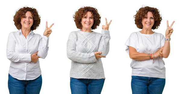 Collage Einer Älteren Geschäftsfrau Mittleren Alters Die Ein Weißes Shirt — Stockfoto