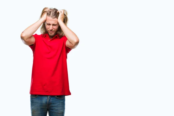 Junger Gutaussehender Mann Mit Langen Haaren Über Isoliertem Hintergrund Der — Stockfoto