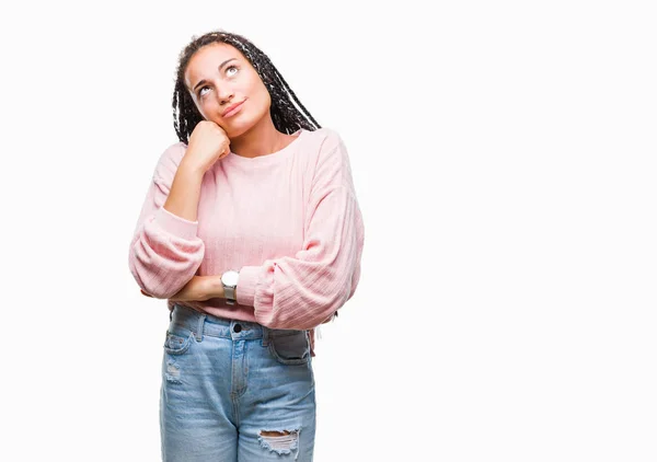 Giovane Capelli Intrecciati Ragazza Afroamericana Indossa Maglione Sfondo Isolato Con — Foto Stock