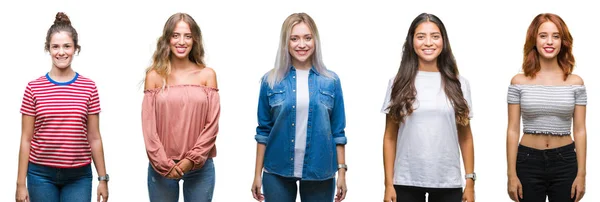 Colagem Jovens Belos Grop Mulheres Sobre Fundo Isolado Com Sorriso — Fotografia de Stock