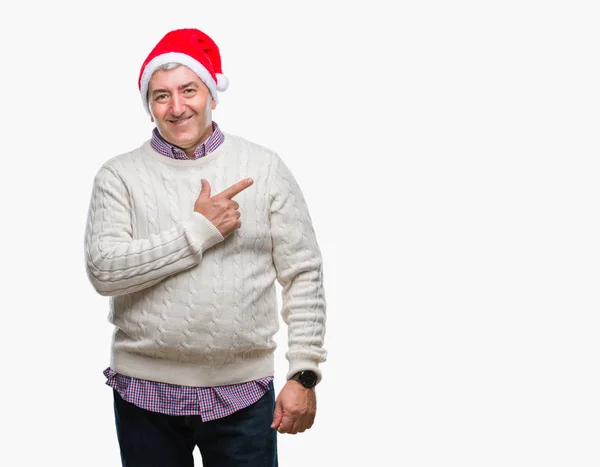 Bello Uomo Anziano Che Indossa Cappello Natale Sfondo Isolato Allegro — Foto Stock