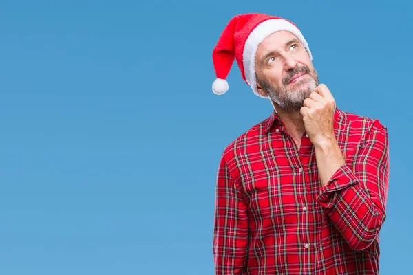 Middle Age Hoary Senior Man Wearing Christmas Hat Isolated Background — Stock Photo, Image