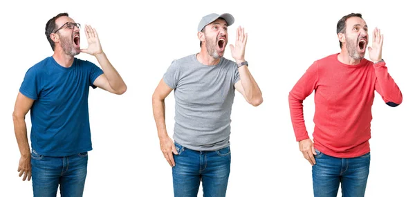 Collage Apuesto Hombre Mayor Sobre Fondo Blanco Aislado Gritando Gritando —  Fotos de Stock