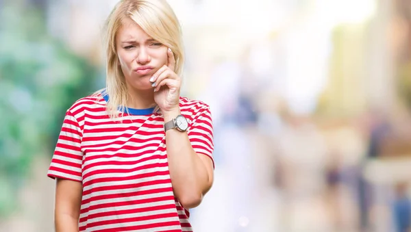 Young Beautiful Blonde Woman Isolated Background Touching Mouth Hand Painful — Stock Photo, Image