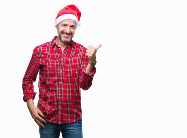 Middle Age Hoary Senior Man Wearing Christmas Hat Isolated Background — Stock Photo, Image