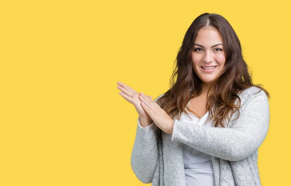 Bella Size Giovane Donna Che Indossa Giacca Invernale Sfondo Isolato — Foto Stock