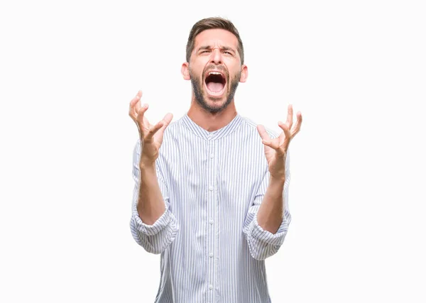 Young Handsome Man Isolated Background Crazy Mad Shouting Yelling Aggressive — Stock Photo, Image