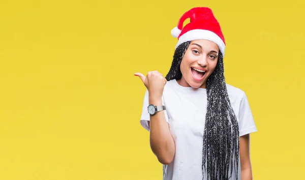 Jovem Trançado Cabelo Afro Americano Menina Vestindo Chapéu Natal Sobre — Fotografia de Stock