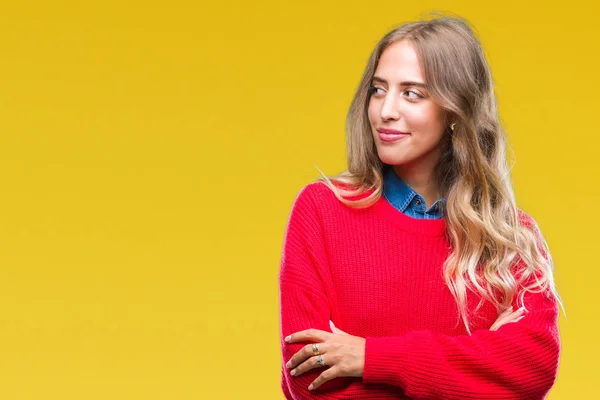 Bela Jovem Loira Mulher Vestindo Inverno Suéter Sobre Isolado Fundo — Fotografia de Stock