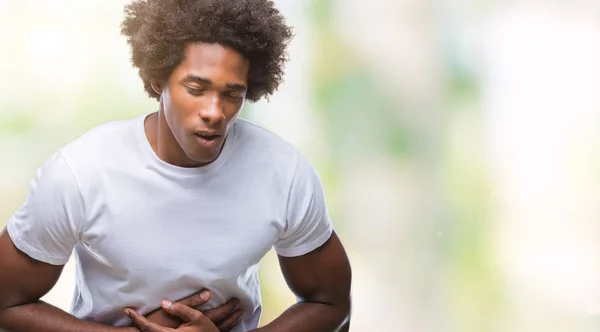 Afro Amerikansk Man Över Isolerade Bakgrund Med Handen Magen Eftersom — Stockfoto