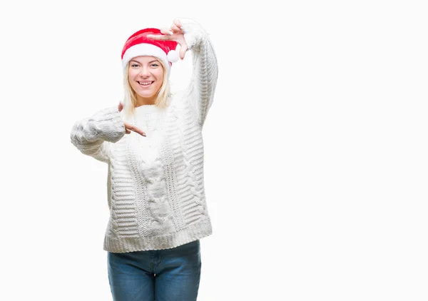 Unga Vackra Blonda Kvinnan Bär Jul Hatt Över Isolerade Bakgrund — Stockfoto