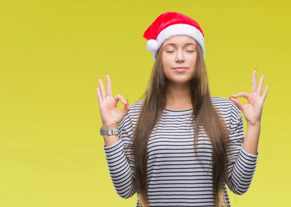 Jeune Belle Femme Caucasienne Portant Chapeau Noël Sur Fond Isolé — Photo