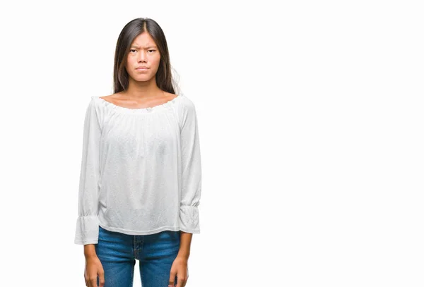 Young Asian Woman Isolated Background Skeptic Nervous Frowning Upset Because — Stock Photo, Image