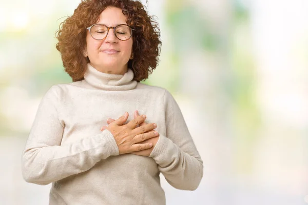 Hermosa Mujer Mediana Edad Ager Vistiendo Suéter Cuello Alto Gafas — Foto de Stock