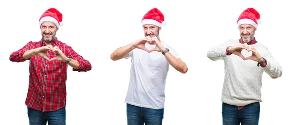 Collage Hombre Apuesto Edad Alzado Con Sombrero Navidad Sobre Fondo —  Fotos de Stock