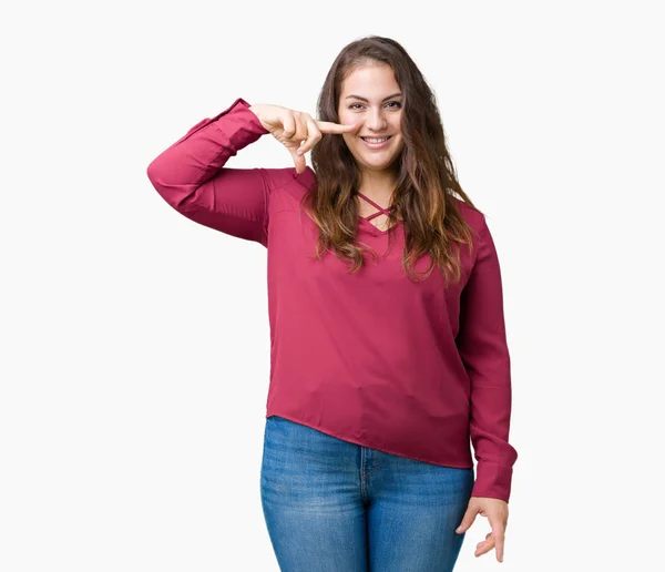 Mooie Grootte Jonge Vrouw Geïsoleerd Background Pointing Met Hand Vinger — Stockfoto