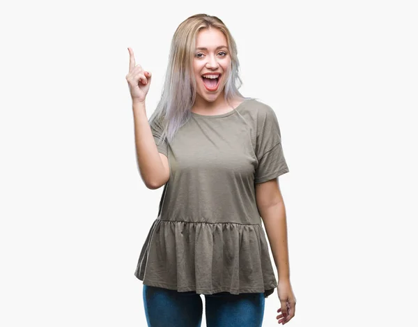 Young Blonde Woman Isolated Background Pointing Finger Successful Idea Exited — Stock Photo, Image