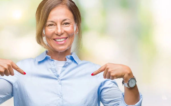 Middle Age Senior Hispanic Woman Isolated Background Looking Confident Smile — Stock Photo, Image