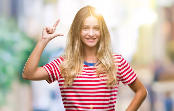 Young Beautiful Blonde Woman Isolated Background Smiling Confident Gesturing Hand — Stock Photo, Image