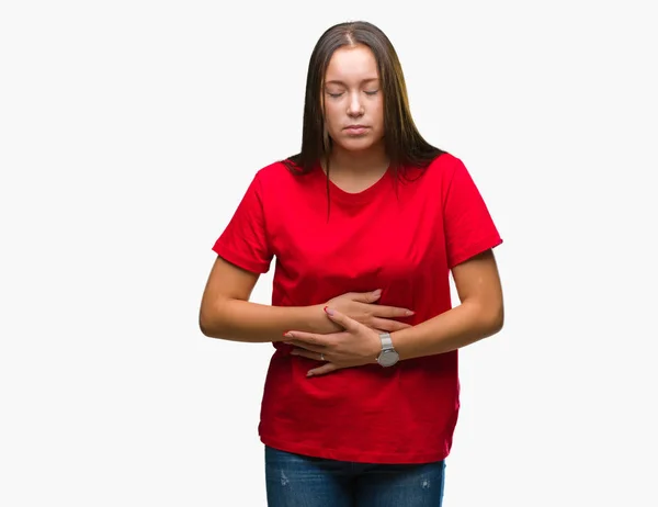 Young Beautiful Caucasian Woman Isolated Background Hand Stomach Because Indigestion — Stock Photo, Image