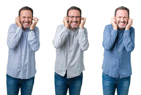 Collage Eines Gut Aussehenden Geschäftsmannes Vor Weißem Isoliertem Hintergrund Der — Stockfoto