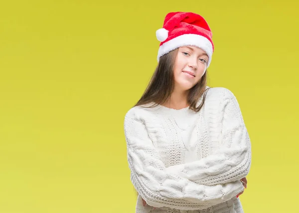 Giovane Bella Donna Caucasica Indossa Cappello Natale Sfondo Isolato Volto — Foto Stock