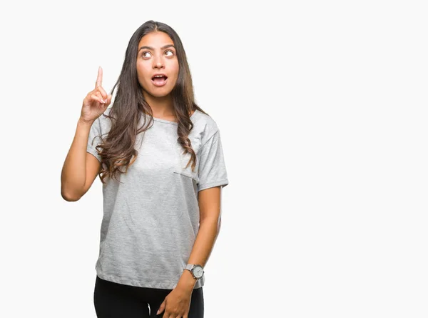 Junge Schöne Arabische Frau Mit Isoliertem Hintergrund Mit Erhobenem Zeigefinger — Stockfoto