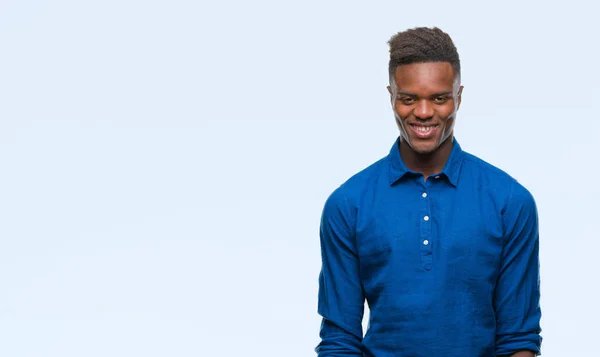 Jovem Homem Afro Americano Sobre Fundo Isolado Com Sorriso Feliz — Fotografia de Stock