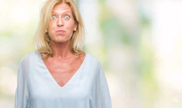 Middle Age Blonde Business Woman Isolated Background Puffing Cheeks Funny — Stock Photo, Image