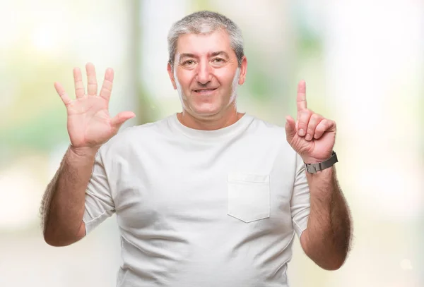 Schöner Älterer Mann Über Isoliertem Hintergrund Der Mit Finger Nummer — Stockfoto