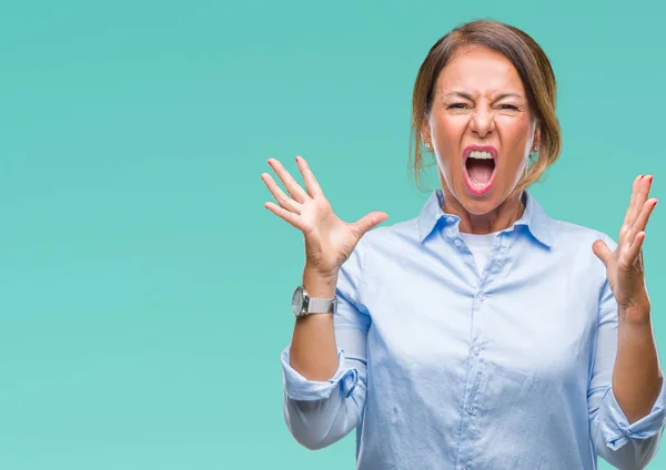 Middle Age Senior Hispanic Woman Isolated Background Crazy Mad Shouting — Stock Photo, Image