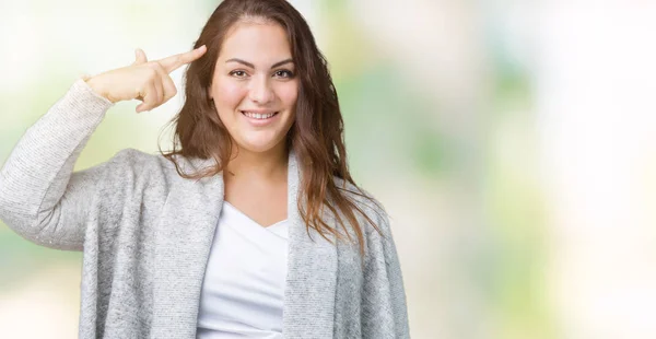 Mulher Bonita Size Usando Jaqueta Inverno Sobre Fundo Isolado Sorrindo — Fotografia de Stock