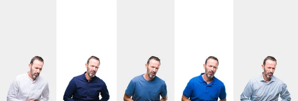 Collage Hombre Mediana Edad Con Alzado Superior Sobre Fondo Aislado —  Fotos de Stock