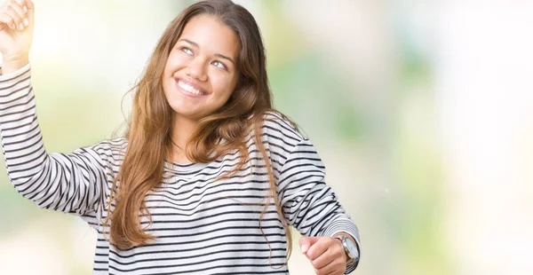 Junge Schöne Brünette Frau Trägt Streifen Pullover Über Isoliertem Hintergrund — Stockfoto