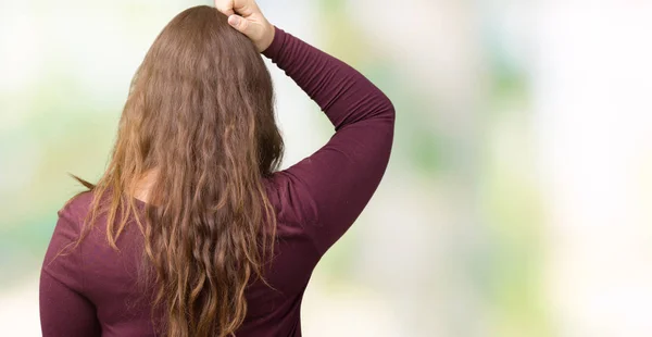 Beautiful Attractive Size Young Woman Wearing Dress Isolated Background Backwards — Stock Photo, Image