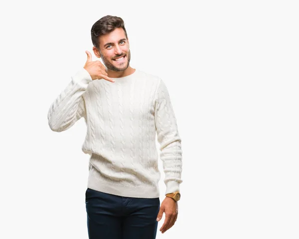 Homem Bonito Jovem Vestindo Camisola Inverno Sobre Fundo Isolado Sorrindo — Fotografia de Stock