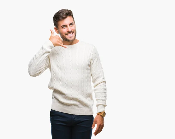 Joven Hombre Guapo Con Suéter Invierno Sobre Fondo Aislado Sonriendo —  Fotos de Stock