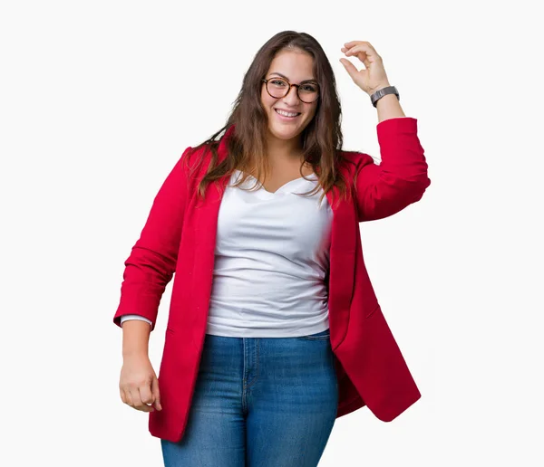 Hermosa Mujer Negocios Más Tamaño Joven Con Chaqueta Elegante Gafas —  Fotos de Stock