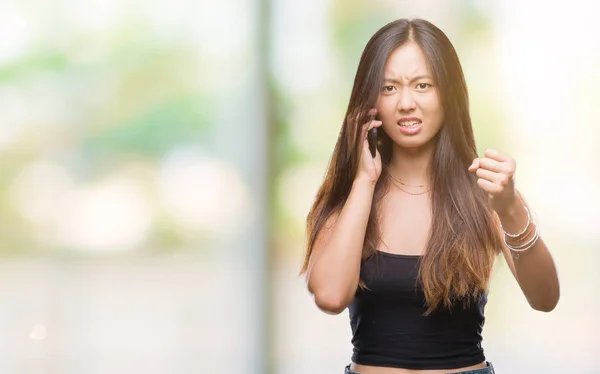Junge Asiatische Frau Telefoniert Über Isolierten Hintergrund Genervt Und Frustriert — Stockfoto