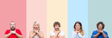 Kolaj üzerinde renkli vintage izole gençlerin grup bir arka plan bağırarak ve çünkü boğmak acı kendi ellerimle öldürürüm. Sağlık sorunu. Yaralarından ve intihar kavramı.