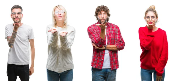 Collage Van Groep Jongeren Witte Geïsoleerde Achtergrond Kijken Naar Camera — Stockfoto