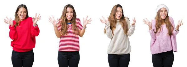 Collage Einer Schönen Jungen Frau Vor Isoliertem Hintergrund Die Verrückt — Stockfoto