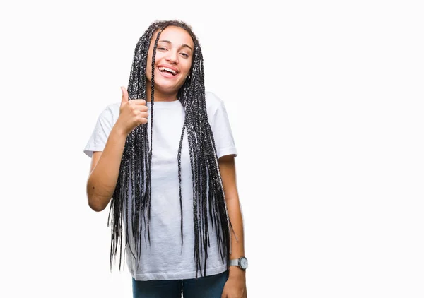 Jovem Trançado Cabelo Afro Americano Menina Sobre Fundo Isolado Fazendo — Fotografia de Stock