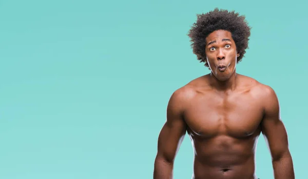 Afro Amerikansk Bar Överkropp Man Visar Naken Kropp Över Isolerade — Stockfoto