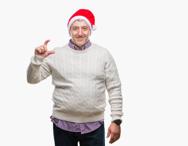 Bonito Homem Sênior Vestindo Chapéu Natal Sobre Fundo Isolado Sorrindo — Fotografia de Stock