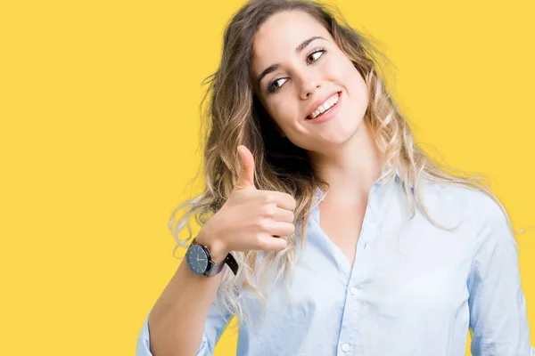 Bella Giovane Donna Affari Bionda Sfondo Isolato Facendo Felice Pollice — Foto Stock