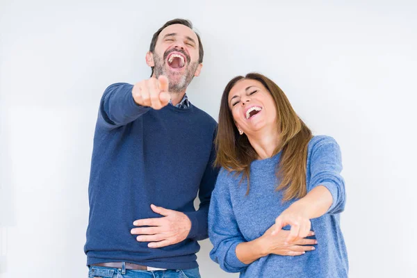 Beautiful Middle Age Couple Love Isolated Background Laughing You Pointing — Stock Photo, Image