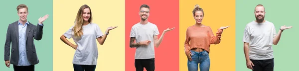 Colagem Pessoas Grupo Mulheres Homens Sobre Fundo Isolado Colorido Sorrindo — Fotografia de Stock