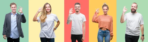 Collage Group People Women Men Colorful Isolated Background Smiling Positive — Stock Photo, Image