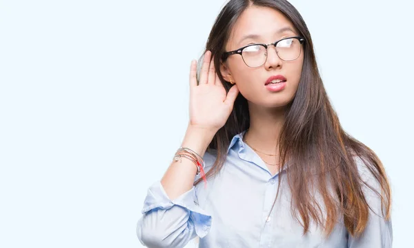 Young Asian Business Woman Wearing Glasses Isolated Background Smiling Hand — Stock Photo, Image